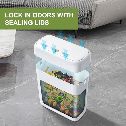 funest Trash Can with Lid, 3 Gallons/10.3 Qt Garbage Can with Press Top, Small Trash Can Dog Proof, Plastic Trash Bin, Waste Basket for Rv Bathroom Kitchen Bedroom Office White - size: 1 Pack (3 Gallon)