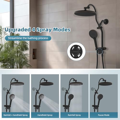 Hibbent 10'' Rain Shower Head Combo, 3 Handheld Sprays, Oil Rubbed Bronze | cUPC Certified Self-cleaning High Pressure Shower Head, All Metal Extension Arm, Easy Reach 4-way Diverter, 71" Hose & Holder - color: Oil Rubbed Bronze