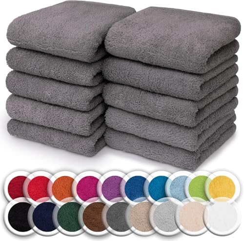 Set of 10 Washcloths Made of 100% Cotton - Soft and Absorbent Face and Hand Towels - Practical for Bathroom and Kitchen - 12 x 12 in, Grey - color: Anthrazit