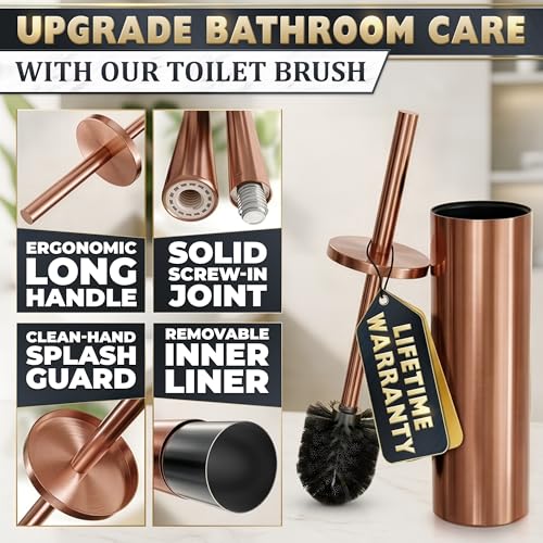 Bronze Toilet Brush and Holder Set for Modern Bathrooms (Bronze) | Toilet Bowl Brush and Holder, Removable Inner Bowl, Dense Bristles, Long Handle, Scratch Resistant, Detachable Long Handle - color: Bronze