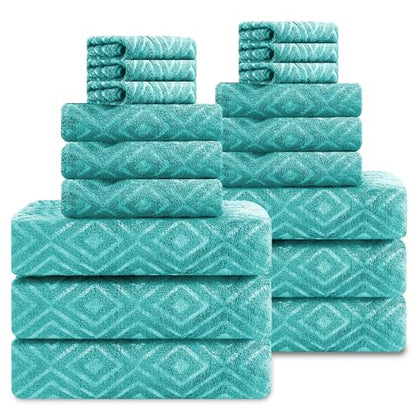 Smuge 18-Piece Bath Towel Set, Include 6 Bath Towel Sheets, 6 Hand Towels and 6 Washcloths - Highly Absorbent Quick Dry 100% Microfiber,Ultra Soft Bathroom Towel Set (Sea Blue) - color: Sea Blue, size: 18 Pcs Bath Towel Set