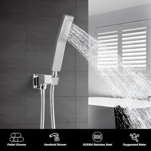 Heyalan Hand-held Shower Head Set-SUS304 Handheld Shower,Polish Chrome | SUS304 stainless steel wand, curved-style design, single rain spray, 59-inch long hose and standard 1/2-inch connection - color: Polish Chrome, style: Curved Style