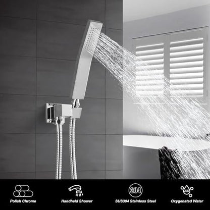 Heyalan Hand-held Shower Head Set-SUS304 Handheld Shower,Polish Chrome | SUS304 stainless steel wand, curved-style design, single rain spray, 59-inch long hose and standard 1/2-inch connection - color: Polish Chrome, style: Curved Style