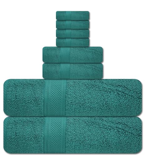 ELITE 8-Piece Zero Twist Cotton Bath Towel Set – 100% Cotton Luxury Towels – Ultra Soft, Fluffy & Absorbent – Quick Dry, Durable & Fade Resistant – Spa Quality Bath, Hand & Washcloth Set (Teal) - color: Teal