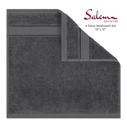 American Soft Linen Salem Washcloth Sets, 4 Piece Luxury 600 GSM 100% Cotton Washcloths for Bathroom, 13x13 inches Washrags Premium Quality Hand Face Towels, Dark Gray - color: Dark Gray, size: 13x13"