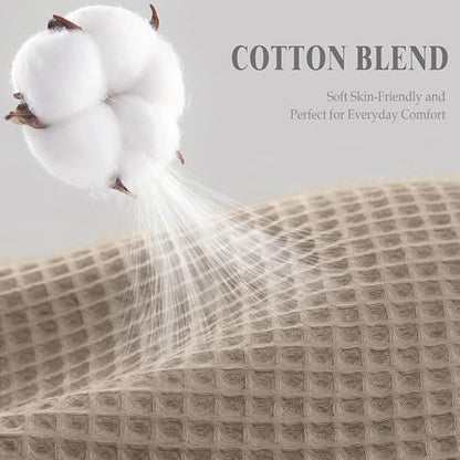 Waffle Weave Shower Curtain Heavyweight Cotton Fabric Beige 72Wx75L | Soft Cotton Cloth,3D Square Truely Waffle Washable, Hotel Luxury Spa, Shower Curtain Set for Bathroom 12 Plastic Hooks - color: Beige, size: 72"W x 75"L