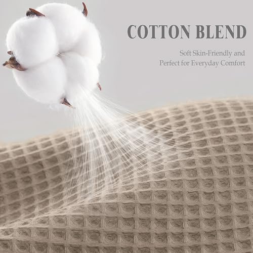 Extra Long Waffle Shower Curtain Heavyweight Cotton Fabric Beige 72Wx84L | Soft Cotton Cloth,3D Square Truely Waffle Washable, Hotel Luxury Spa, Shower Curtain Set for Bathroom 12 Plastic Hooks - color: Beige, size: Extra Long 72"W x 84"L