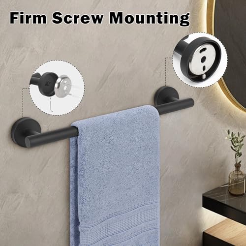 Livabber Bath Towel Bar, 304 Stainless Steel Towel Rack, Heavy Duty Towel Holder Wall Mounted for Bathroom/Kitchen, Usable Hanging Length-13.4 Inch, Total Length-16 Inch (Black) - color: Black, size: 16 Inch
