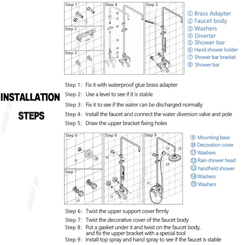Stainless Steel 304 Silver Shower Faucet Set, Wall Mount Triple Function Shower System, Shower Set Including 8" Rainfall Shower Head with Handheld Combo, Shower Faucet Complete Set, Outdoor Shower