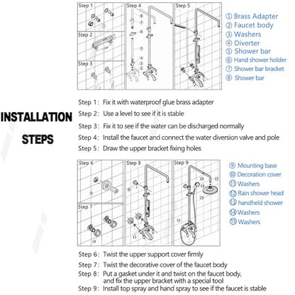Stainless Steel 304 Silver Shower Faucet Set, Wall Mount Triple Function Shower System, Shower Set Including 8" Rainfall Shower Head with Handheld Combo, Shower Faucet Complete Set, Outdoor Shower