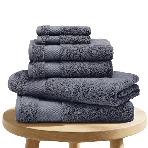 BIOWEAVES 100% Organic Cotton 700 GSM Plush 6-Piece Towel Set GOTS Certified, 2 Bath Towels, 2 Hand Towels & 2 Washcloths - Charcoal - color: Charcoal, size: 6 Pc Towel Set