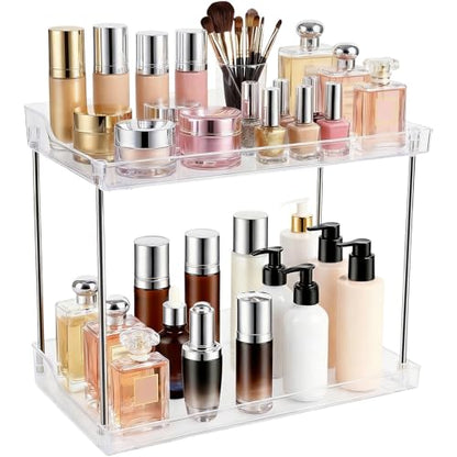 2 Tier Bathroom Counter Organizer, Clear Vanity Shelf Organizer for Skincare & Perfume, Non-Slip Bathroom Counter Shelf for Small Spaces, Bathroom Vanity Organizer Countertop (Rectangular)