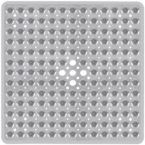 Square Shower Mat Bathtub Bath Mat Non Slip Clear Grey 21"x21" | Shower Mats for Inside Shower Tub, Shower Stall Mats for Bathroom Floor, With Suction Cups Drain Hole Easy Washable, BPA-Free - color: Clear Gray, size: 21" x 21" (Square)