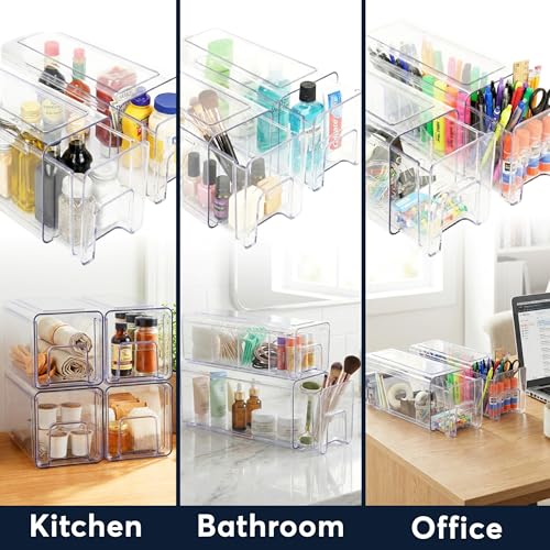 Sorbus Clear Stackable Storage Drawers, 4-Piece Set 1 Large, 1 Medium & 2 Small Pull-Out Plastic Organizer Bins with Handles for Bathroom, Closet, Pantry, Cabinet & Medicine Storage - size: Complete Set