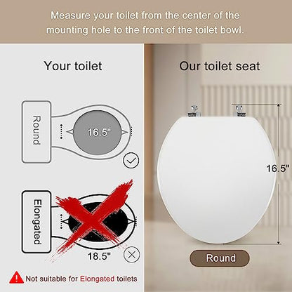 White Round Toilet Seat Natural Wood Toilet Seat with Zinc Alloy Hinges, Easy to Install also Easy to Clean, Scratch Resistant Toilet Seat by Angol Shiold (Round, White) - color: White, size: Round