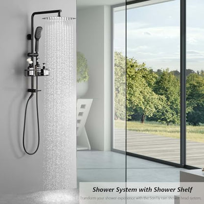 Oil Rubbed Bronze Shower System with Caddy, 12 Inch | Stainless Steel Bathroom Rain Shower Head and Handle Set Fixture, Outdoor Shower Kit Exposed Wall Mounted - color: Oil Rubbed Bronze, style: 2.5 Gallons Per Minute-Square