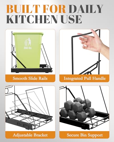 Pull Out Trash Can Under Cabinet, Under Sink Slider for 7-11 Gal Bins | Heavy Duty Sliding Garbage Can Organizer with Smooth Slides, Requires 12.5"W x 17.5"H Opening, Black(Bin Not Included) - color: Black