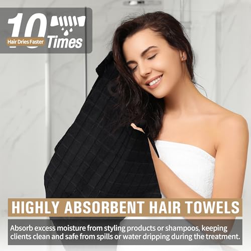 Salon Towels, 12 Pack Black Hand Towels for Bathroom, 16 by 27 Inches Bulk Quick Dry Absorbent Microfiber Hair Towel, Bathroom Towels for Gym Spa Barber Pedicure Makeup & Beauty