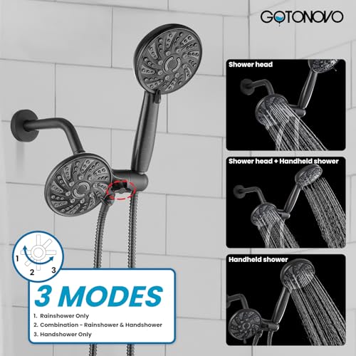 gotonovo Dual Shower Head Kit with Valve 6 Mode Handheld Oil Rubbed Bronze | 6 Mode ABS Rain Head 6 Mode ABS Handheld Spray 2 in 1 Bathroom Trim Kit Pressure Balance Valve Shower Head and Handle Set - color: Bronze