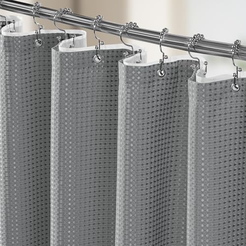 3 in 1 Shower Curtain Set, Waffle Shower Curtain and Liner Set with 12 Double Sided Shower Curtain Hooks, 258GSM Luxury Weighted Cloth Shower Curtains for Bathroom, 72 W x 72 H, Grey - color: Grey, size: 72"W x 72"L (Pack of 1)