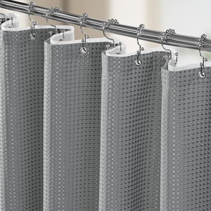 3 in 1 Shower Curtain Set, Waffle Shower Curtain and Liner Set with 12 Double Sided Shower Curtain Hooks, 258GSM Luxury Weighted Cloth Shower Curtains for Bathroom, 72 W x 72 H, Grey - color: Grey, size: 72"W x 72"L (Pack of 1)
