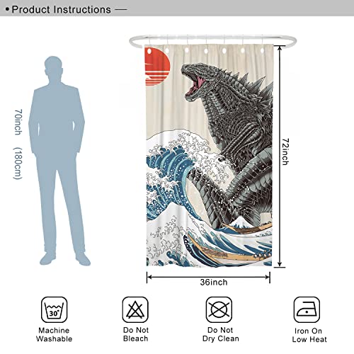 Funny Small Shower Stall Curtain Set, Fun Anime Monster Narrow Stand up Shower Curtains for Bathroom Cool Asian Japanese Bathroom Decor Polyester Fabric-36" x 72" - size: 36"W x 72"L (Pack of 1)