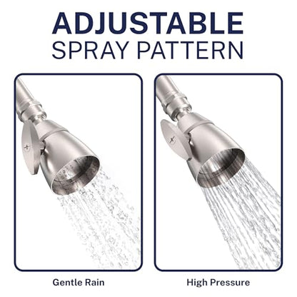 HammerHead Showers® Solid Metal 2 Inch High Pressure Shower Heads - BRUSHED NICKEL – 2.5 GPM Shower Heads High Pressure - High Flow Shower Head with ADJUSTABLE SPRAY PATTERN - Fixed Shower Head - color: Brushed Nickel, size: 2.5 GPM Standard