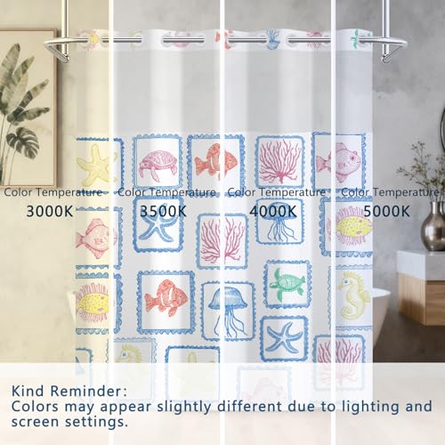 Double Layer Shower Curtains, No-Hook Cute Shower Curtain with Snap-in Weighted Shower Curtain Liner, Water Repellent & Quick-Dry Bath Tub Curtain, Cartoon Ocean Creature Stamp Pattern, 71"W x74"L - color: Ocean Stamps