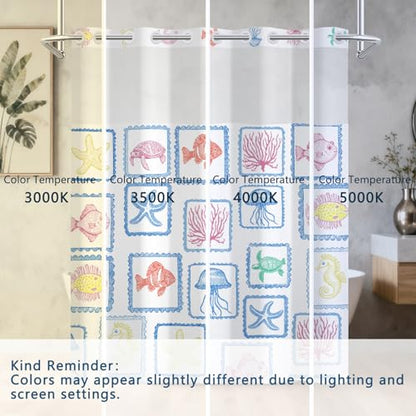 Double Layer Shower Curtains, No-Hook Cute Shower Curtain with Snap-in Weighted Shower Curtain Liner, Water Repellent & Quick-Dry Bath Tub Curtain, Cartoon Ocean Creature Stamp Pattern, 71"W x74"L - color: Ocean Stamps