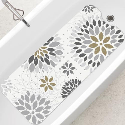 SHUCHING Boho Gray Bath Mat for Tub Non Slip-40x16 Inch, Sunflower | Bathtub Mat for Women Mold Free, Long Shower Mat for Inside Shower with Suction Cup, Machine Washable - color: Sunflower