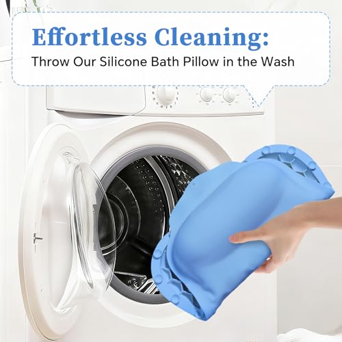 Luxury Silicone Bath Pillow for Tub, New Cloud-Soft 4D Air-Cushion Bathtub Pillow for Head and Neck & Back Support, Strong Suction Cups, Waterproof Quick-Dry Bathtub Headrest (Blue) - color: Blue