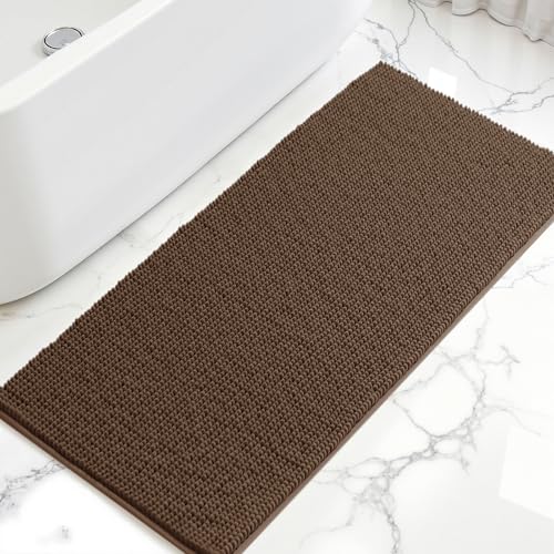 SUBRTEX Bathroom Rugs, 24" x 55" Chenille Bath Rug Soft Short Plush Bath Mat Soft Shower Mat Water Absorbent Shower Mat Quick Dry Machine Washable, Brown - color: Brown, size: 24" x 55" (Runner)
