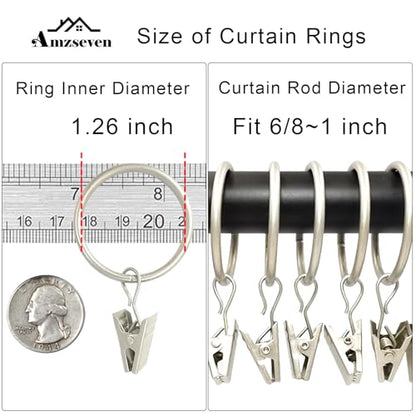 100 Pack Curtain Rings with Clips, Drapery Clip with Rings, Drapes Rings 1.26 in Interior Diameter, Fits up to 1 in Curtain Rod, Matte Silver - color: Matte Silver, size: 1.26" I D 100 Pack