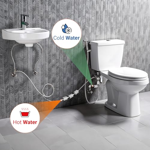 Hot and Cold Bidet Sprayer for Toilet w/Thermal Insulated Grip - Hot Water 180°F Handheld Sink Bidet Shataff - Diaper Sprayers - Muslim Shower Hand Held Attachment for Sink Hose Sprayer - color: Hot & Cold Bidet Sprayer