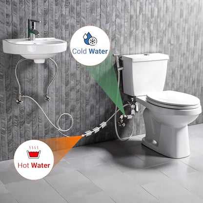 Hot and Cold Bidet Sprayer for Toilet w/Thermal Insulated Grip - Hot Water 180°F Handheld Sink Bidet Shataff - Diaper Sprayers - Muslim Shower Hand Held Attachment for Sink Hose Sprayer - color: Hot & Cold Bidet Sprayer