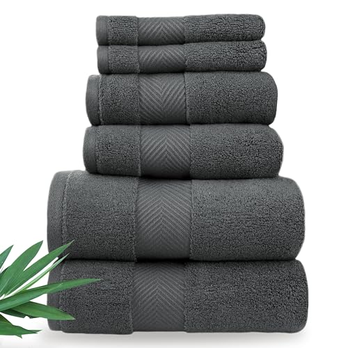Alusa Home Ultra Soft & Plush Viscose from Bamboo Bath Towels - 700 GSM Luxury Bath Towels - 6 Piece Set - Super Absorbent & Quick Drying (Granite Grey) - color: Granite Grey, size: 6pc Towel Set