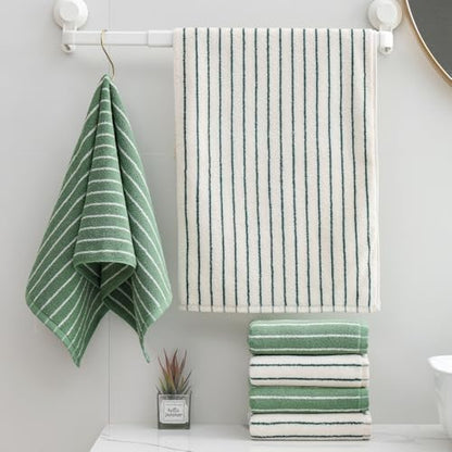 Green Stripe Hand Towels Set of 6，Ultra-Absorbent & Quick-Drying Bathroom Hand Towels 100% Cotton Face Towels, Soft Hand Towels for Bathroom，13” x 29” - color: Green