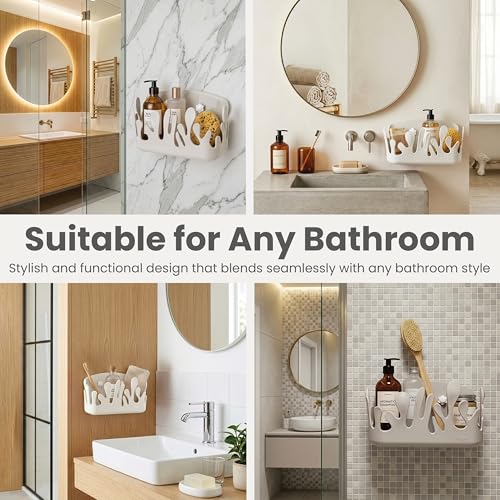 Vigar Shower Organizer 2 Pack, Adhesive Shower Caddy, Gray | No Drill Shower Shelf, Hooks and Drainage Holes, Wall Mounted Bathroom Storage for Shampoo, Soap and Bath Accessories