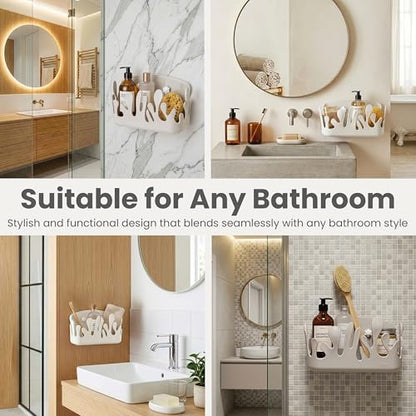 Vigar Shower Organizer 2 Pack, Adhesive Shower Caddy, Gray | No Drill Shower Shelf, Hooks and Drainage Holes, Wall Mounted Bathroom Storage for Shampoo, Soap and Bath Accessories