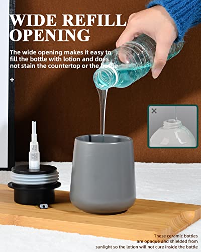 BosilunLife Ceramic Soap Dispenser - Dish Soap Dispenser for Bathroom 12Oz | Refillable Liquid Hand Wash Dispenser for Essential Oil, Lotion Soap, Modern Grey - color: Matte Grey