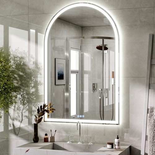 BEAUTYPEAK 48x30 LED Arch Bathroom Mirror with Lights, Backlit + Front Lit | Anti-Fog, Dimmable, Lighted Bathroom Vanity Mirror for Wall, 3 Colors, Memory Function, Tempered Glass, Shatter-Proof - color: White-arched, size: 48"L x 30"W
