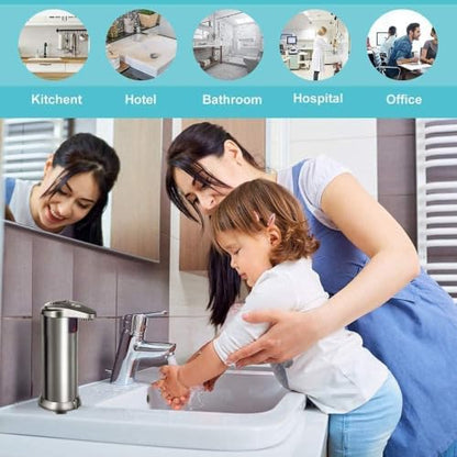Soap Dispenser, Touchless Automatic Soap Dispenser, Infrared Motion Sensor Stainless Steel Hands Free Soap Pump with Waterproof Base for Bathroom and Kitchen