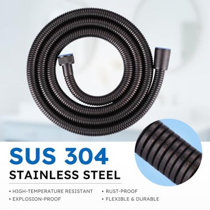 63" Shower Hose, Stainless Steel Shower Hose Extension, Oil Rubbed Bronze | Stainless Steel Material, Stretchable Design, Tangle-Free Design, Double Buckle Design, Handheld Shower Hose for Bathroom - color: Oil Rubbed Bronze, size: 63inch