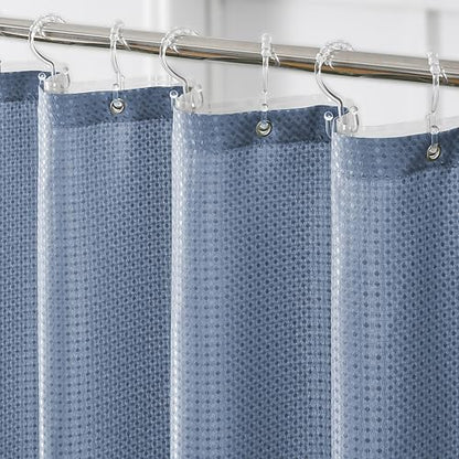 QiyI 3 in 1 Waffle Shower Curtain Set with Liner, Moonlight Blue, 72 x 72 | Shower Curtain and Liner Set with Hooks, Waterproof Bathroom Curtain with PEVA Liner & 12 Double Sided Clear Plastic Rings - color: Moonlight Blue, size: 72"W x 72"L (Pack of 1)