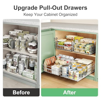 Pull out Cabinet Organizer, Stainless Steel 1-Pack (9.8"W x 16.5"D) Full-Extension Slide out Drawer, Adhesive Roll out Can Spice Storage Basket Shelf Rack for Pantry, Kitchen, Bathroom, Home Closet - size: (9.8"W x 16.5"D x 4.7"H)