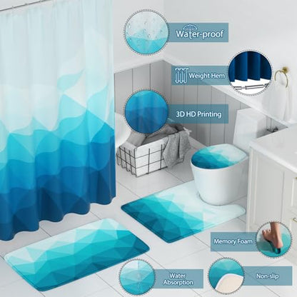 XLHOMO Bathroom Accessory Set - 26PC Bathroom Shower Curtain and Rug Set, Bathroom Accessories Set, Teal Bathroom Set with Trash Can, Toilet Brush, Qtip Holder & Soap Dispenser - style: Teal