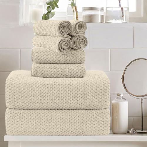 8 Piece Large Camel Family Bath Towel Set-2 Oversized Bath Towel Sheets,2 Hand Towels,4 Washcloths-600GSM Soft Highly Absorbent Quick Dry Beach Chair Towel Woven Towels for Bathroom Hotel and Spa - color: Camel, size: 8 Pcs Towel Set