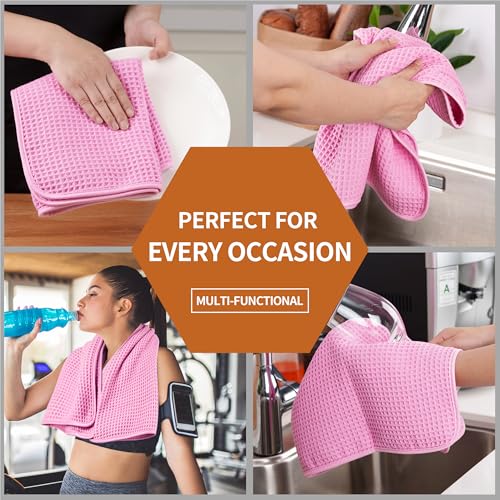 Microfiber Waffle Hand Towels, 2 Pieces, Soft, Absorbent, Fast Drying, Lint Free 430 GSM (Pink) - color: Pink
