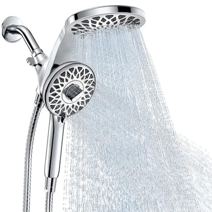 High Pressure Rain Shower Head with Handheld Spray Combo | Detachable Dual Shower Head with 10 Sprays Modes - Upgrade Knob Spray Mode Selector and Magnetic Guidance Docking System - color: Chrome