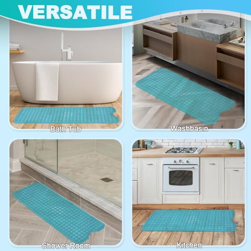 Bathtub and Shower Mats, 40x16 Inch Extra Large Non Slip Soft Bath Tub Mat with Suction Cups and Drain Holes for Bathroom Floor and Keep Tubs Clean, Machine Washable, Clear Turquoise - color: Clear Turquoise